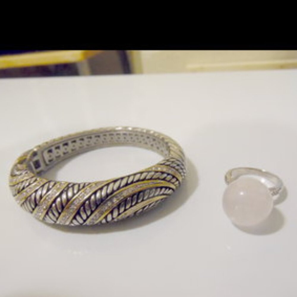 Emma Skye Cable Wire Bracelet & Colleen Lopez Light Rose Quartz Ring 8